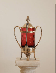 Antique Silver Plate Cranberry Glass Pickle Castor