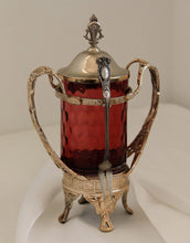 Load image into Gallery viewer, Antique Silver Plate Cranberry Glass Pickle Castor
