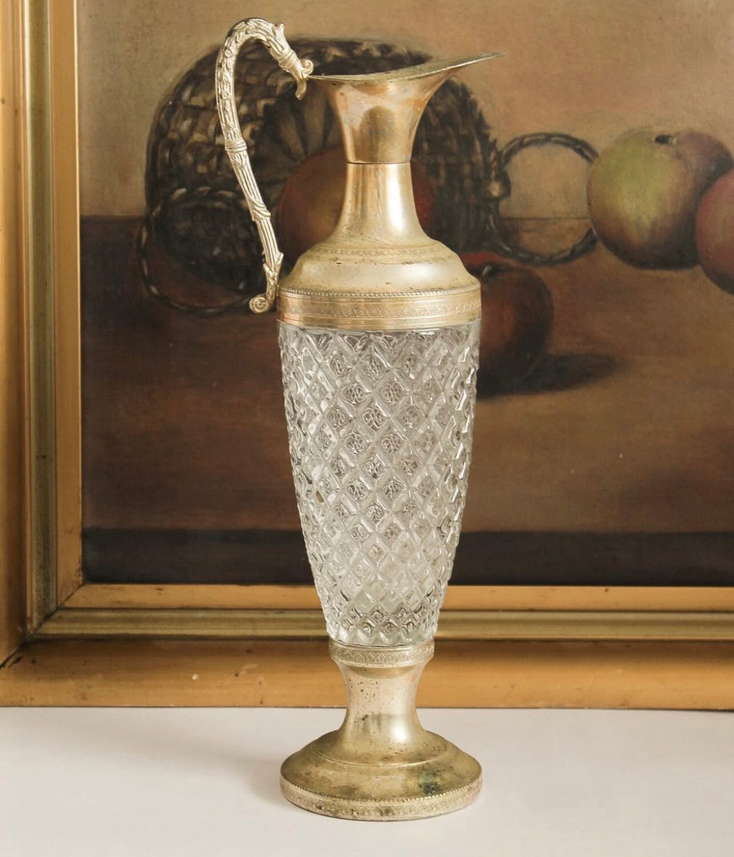 Italian Cut Glass Silver Plate Decanter