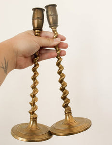 Vintage Brass Twisted Candleholders