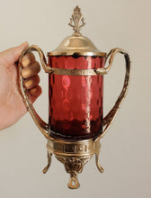 Load image into Gallery viewer, Antique Silver Plate Cranberry Glass Pickle Castor
