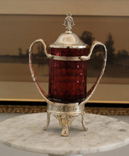 Load image into Gallery viewer, Antique Silver Plate Cranberry Glass Pickle Castor
